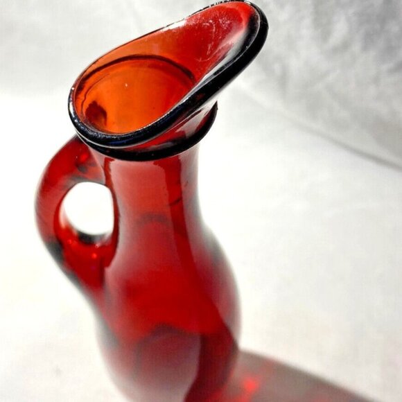 Mosser Vintage Ruby Red Oil Vinegar Glass Cruet 7 3/4" w/Handle Bottle Decanter - Picture 3 of 6